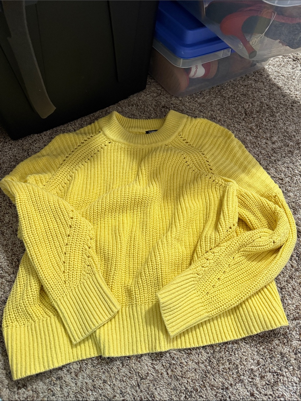 Express Yellow Crewneck Textured Knit Sweater